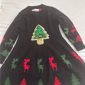 Black Holiday Dress with Christmas Tree and Reindeer ugly sweater